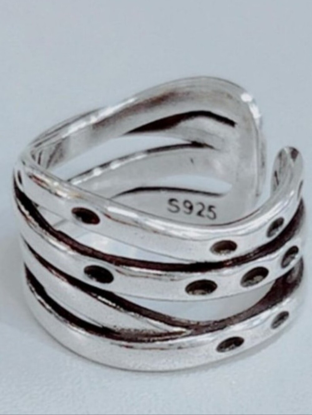 Vintage 925 Sterling Silver Wide Multi-Band Crossover Wrap Ring – 4.62 grams
